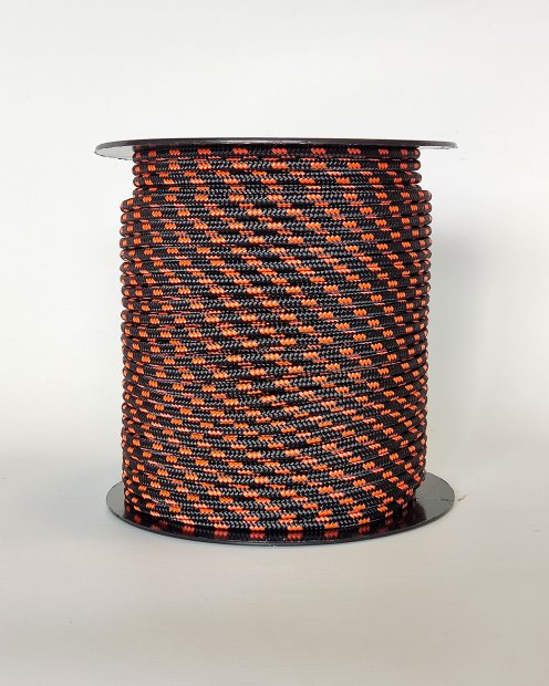 PES verstärktes Djembe Trommel Seil 5 mm Schwarz / Neonorange 100 m