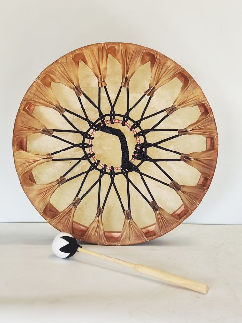 Schamanische Trommel für Zeremonien und heilige Rituale - Schamanentrommeln Enthaartes Kuhfell 18″ 