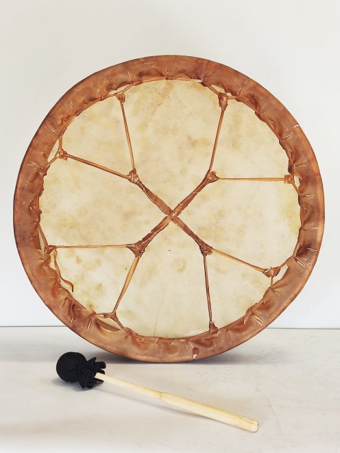 Schamanische Trommel für Zeremonien und heilige Rituale - Schamanentrommeln Enthaartes Kuhfell 20″ 