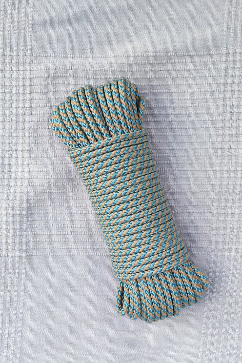 PES verstärktes Djembe Trommel Seil 5 mm Diagonale Pastellblau / Beige 20 m