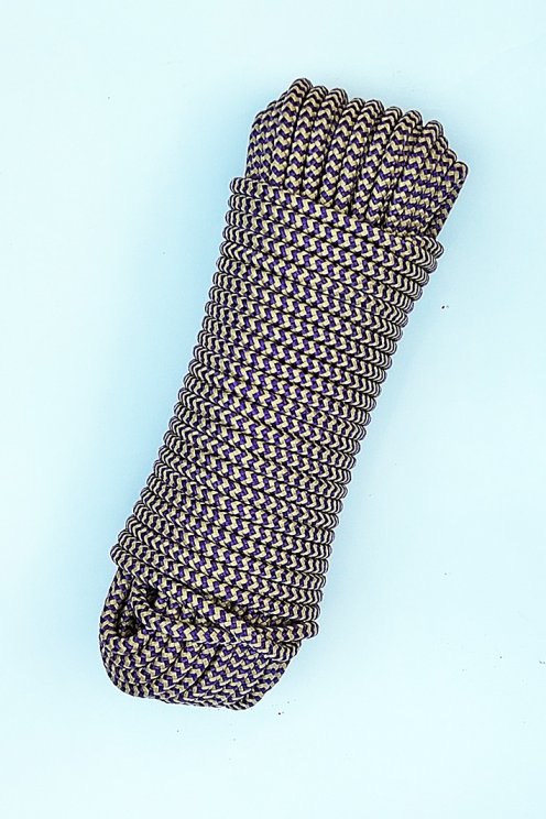 Geflochtenes Tau mit Kern Ø5 mm Fischgräten beige violett 20 m - Djembe Trommel Seil