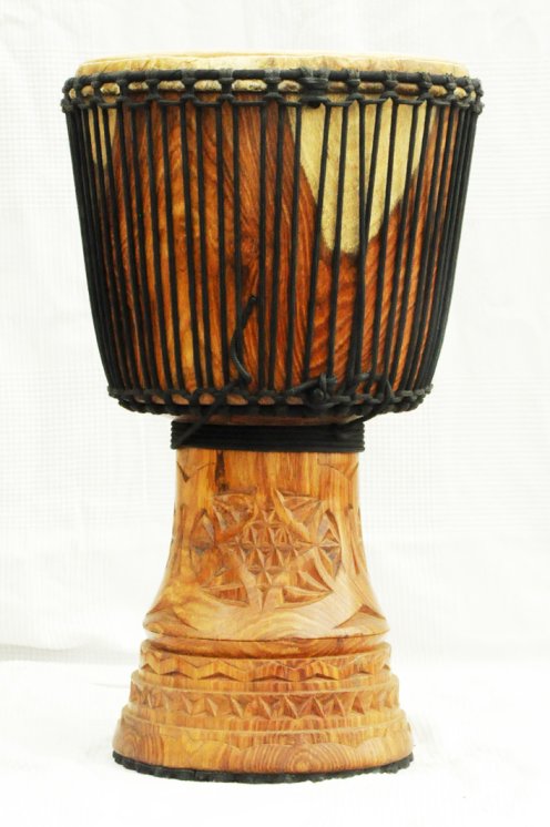 Djembe aus Guinea mit Kuhfell - Kalbfell, Rinderfell, Stierfell oberklasse Djembe Trommel