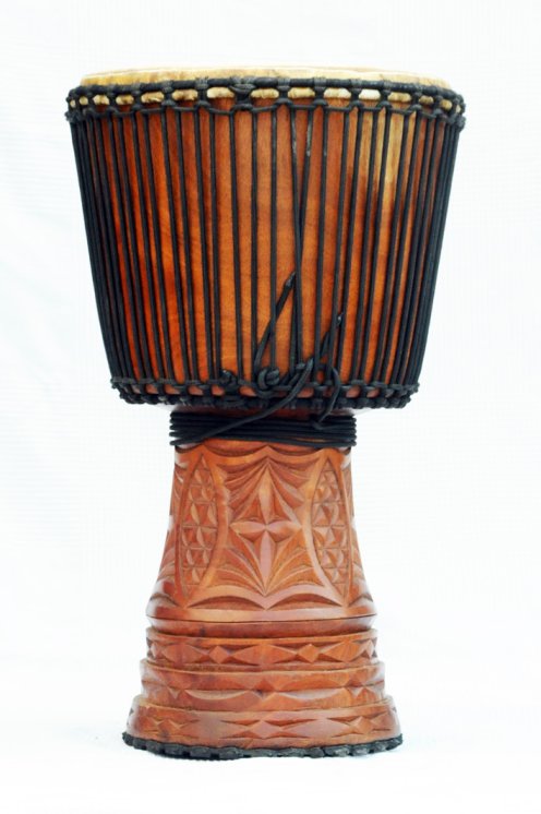 Djembe aus Guinea mit Kuhfell - Kalbfell, Rinderfell, Stierfell oberklasse Djembe Trommel