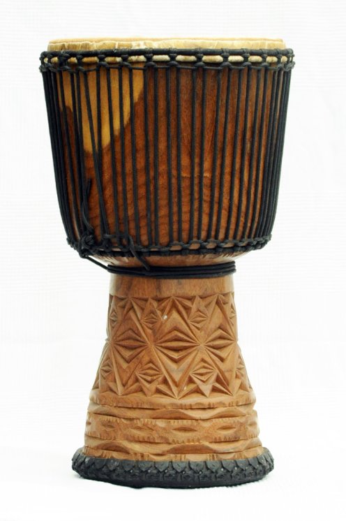 Djembe aus Guinea mit Kuhfell - Kalbfell, Rinderfell, Stierfell oberklasse Djembe Trommel