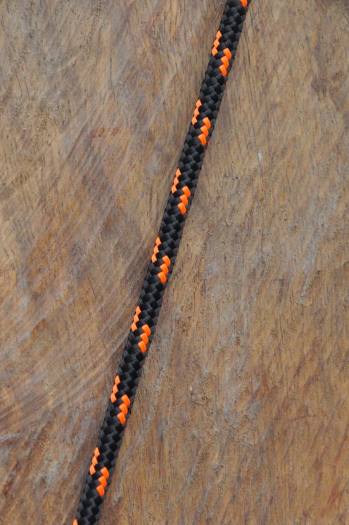 Djembe Seil kaufen - Ø5 mm schwarzes / neon-oranges vorgerecktes Tau 200 m Spule für Djembe und Trommel