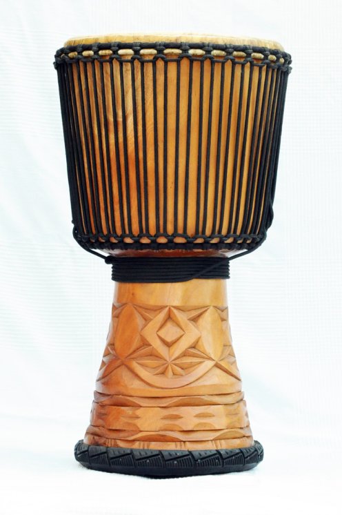 Djembe aus Guinea mit Kuhfell - Kalbfell, Rinderfell, Stierfell oberklasse Djembe Trommel