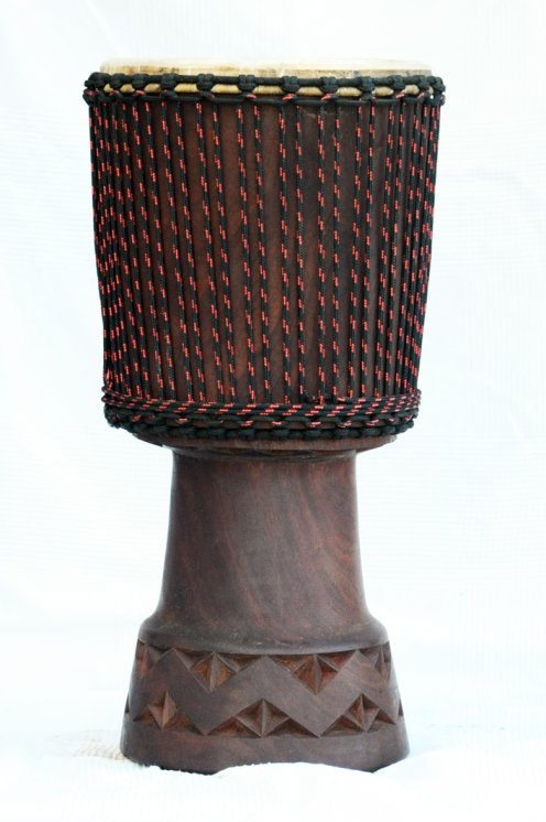 Profi Djembe mit Kuhfell - Große Mahagoni Top Djembe Trommel aus Mali