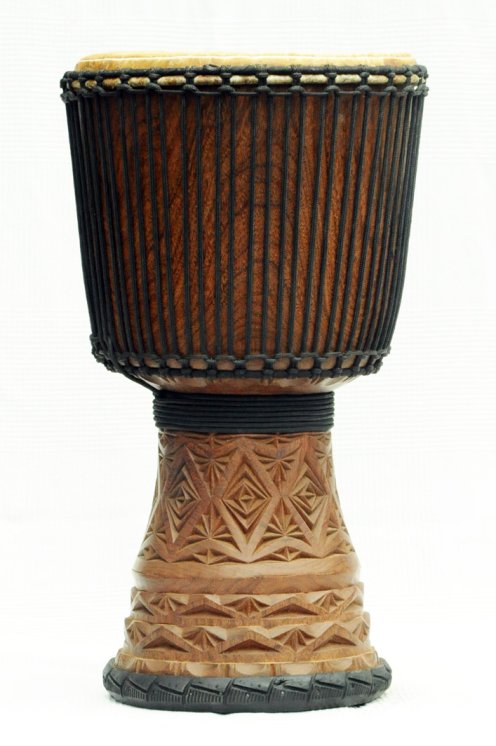 Djembe aus Guinea mit Kuhfell - Kalbfell, Rinderfell, Stierfell oberklasse Djembe Trommel