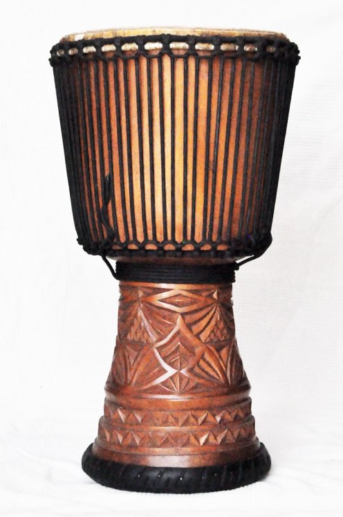 Djembe aus Guinea mit Kuhfell - Kalbfell, Rinderfell, Stierfell oberklasse Djembe Trommel