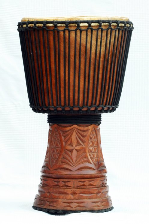 Djembe aus Guinea mit Kuhfell - Kalbfell, Rinderfell, Stierfell oberklasse Djembe Trommel