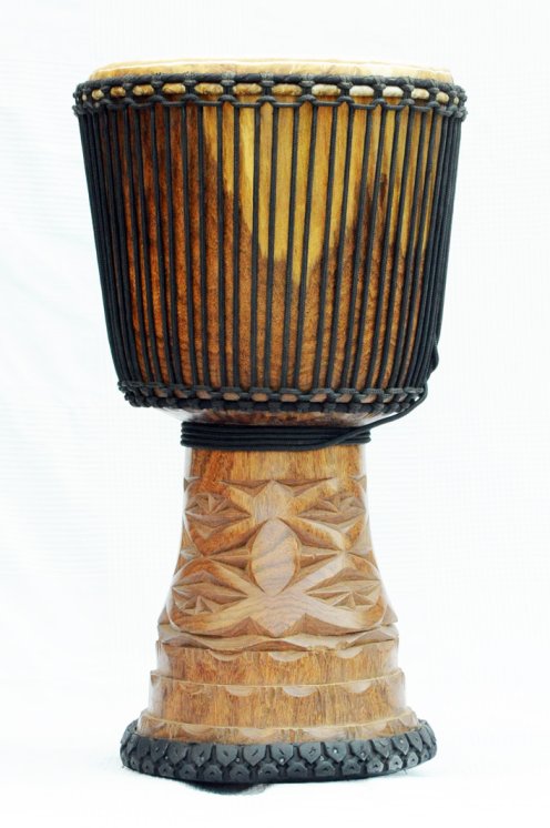 Djembe aus Guinea mit Kuhfell - Kalbfell, Rinderfell, Stierfell oberklasse Djembe Trommel