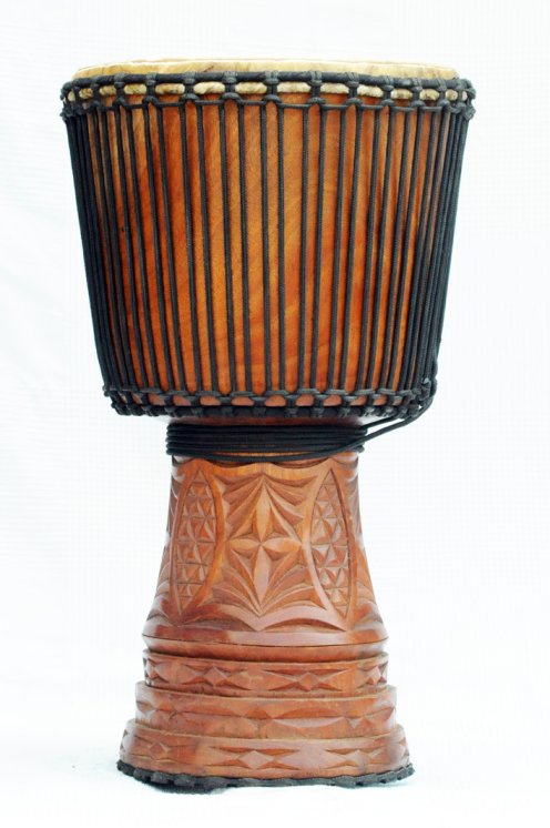 Djembe aus Guinea mit Kuhfell - Kalbfell, Rinderfell, Stierfell oberklasse Djembe Trommel