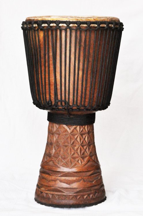 Djembe aus Guinea mit Kuhfell - Kalbfell, Rinderfell, Stierfell oberklasse Djembe Trommel