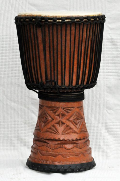 Djembe aus Guinea mit Kuhfell - Kalbfell, Rinderfell, Stierfell oberklasse Djembe Trommel