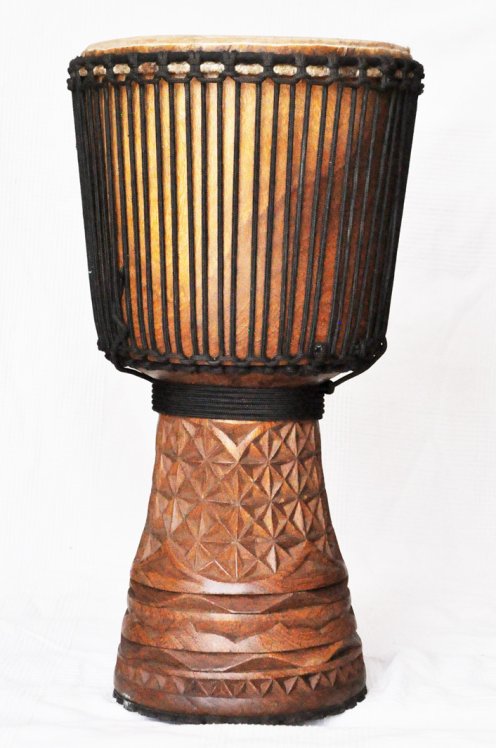 Djembe aus Guinea mit Kuhfell - Kalbfell, Rinderfell, Stierfell oberklasse Djembe Trommel