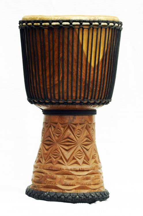Djembe aus Guinea mit Kuhfell - Kalbfell, Rinderfell, Stierfell oberklasse Djembe Trommel