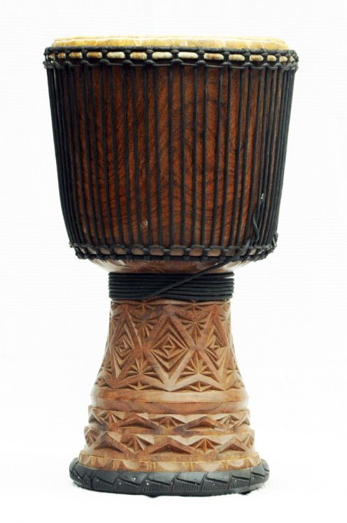 Djembe aus Guinea mit Kuhfell - Kalbfell, Rinderfell, Stierfell oberklasse Djembe Trommel